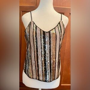 Black Collection - multi coloured sequins v-neck spaghetti strap tank.